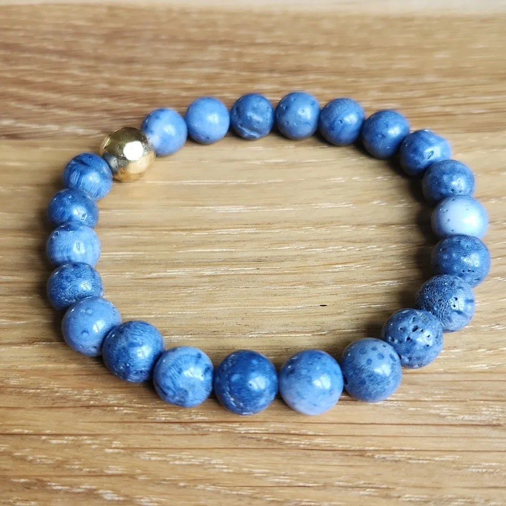 Blue Coral Beaded Stretch Bracelet | Handmade